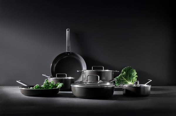 GULDÖRING 7-piece cookware set, non-stick coating stainless steel/black-grey