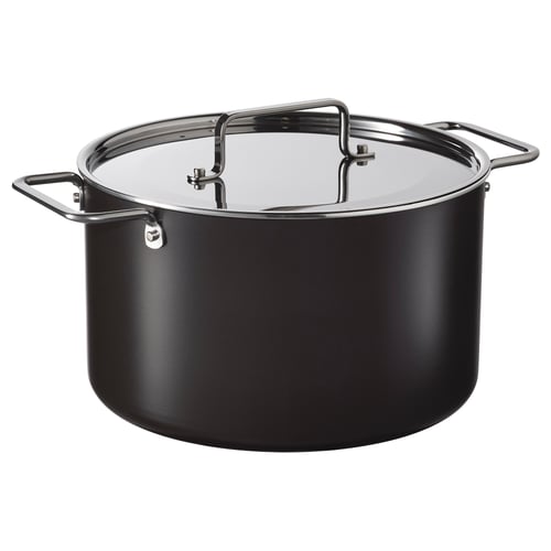 GULDÖRING Pot with lid, non-stick coating stainless steel/black-grey, 5 l