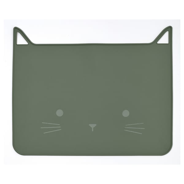 Green GULDVÄVARE cat-shaped silicone place mat.