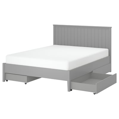 GULLABERG Bed frame with 4 storage boxes, grey/Luröy, 160x200 cm