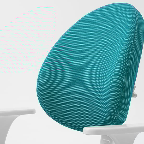 Bright teal office chair with adjustable height and angle, showcasing sturdy fabric and ergonomic design.