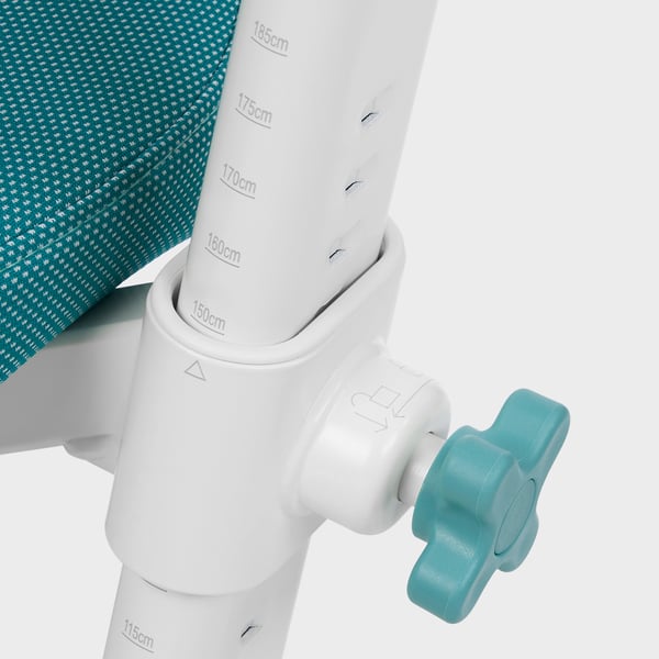 Teal chair height marker.