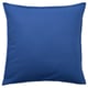 A blue GURLI square throw pillow. It has a zip and is made of recycled cotton.