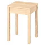 Light wooden stool, square top, four legs, simple design. HÄGERNÄS by IKEA.