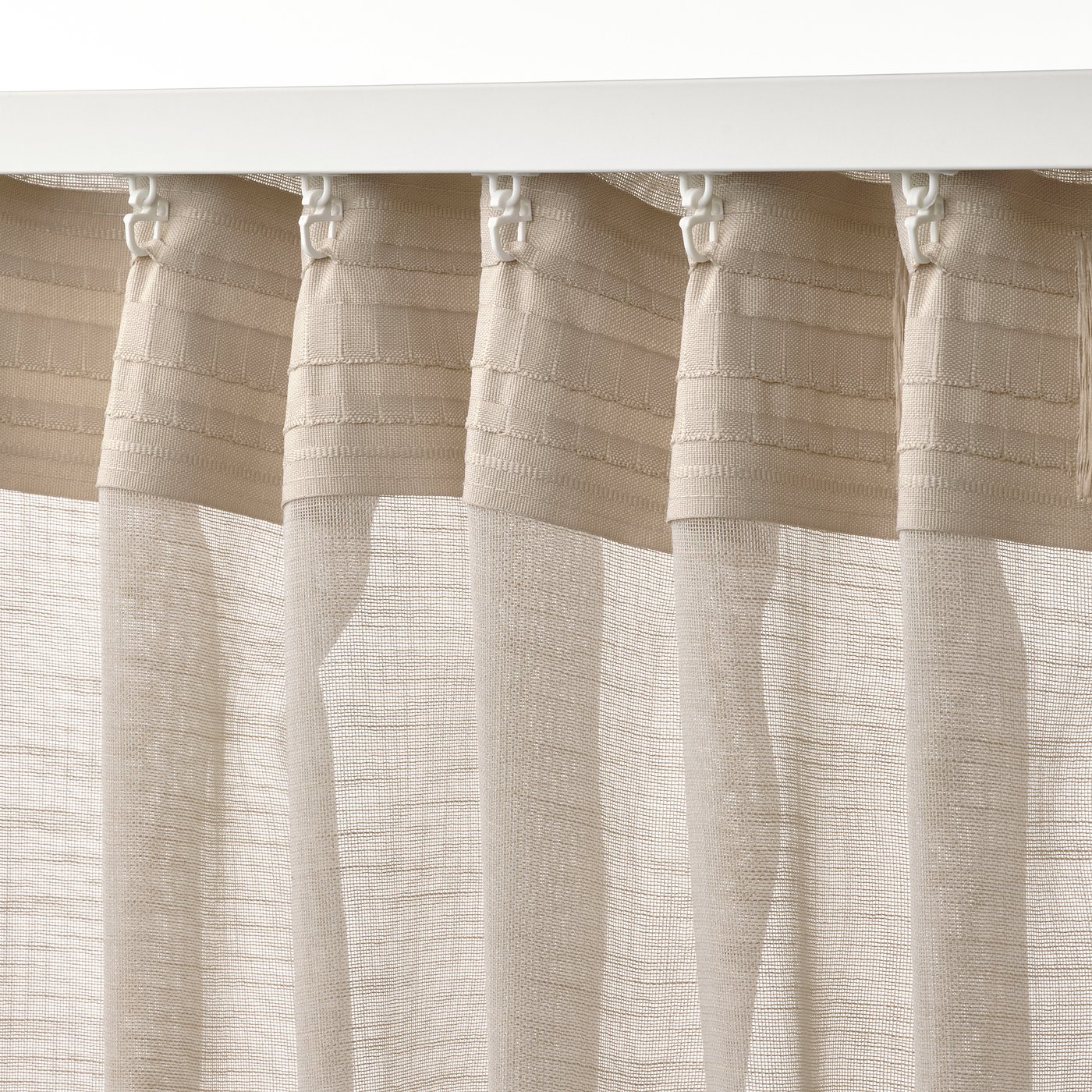 HÄLLEBRÄCKA sheer curtains, 1 pair, light beige/with heading tape