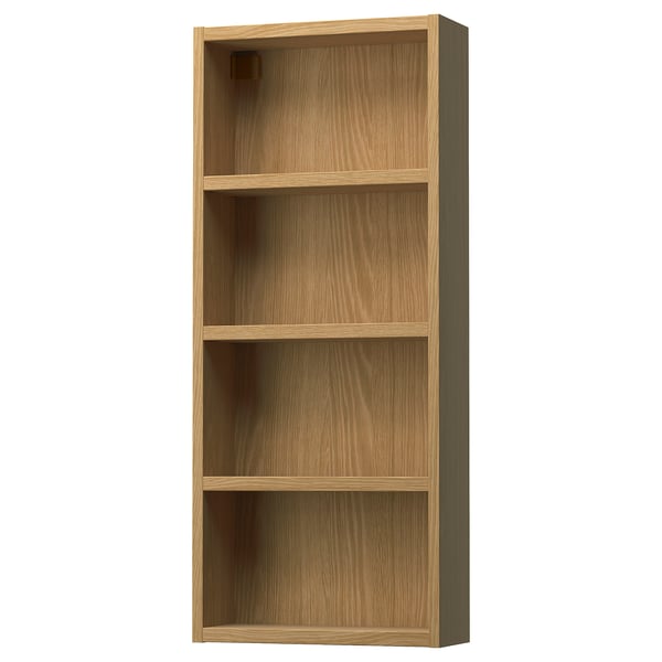 An empty wooden wall cabinet named HAGAÅN. It has four open shelves in a light brown colour, perfect for storage and display.