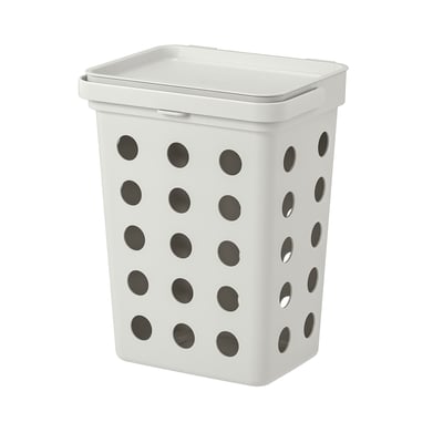 HÅLLBAR waste bin, white with dark grey holes, rectangular, ventilated, recycled plastic.