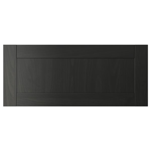 HANVIKEN black-brown drawer front, flat rectangular design, made of fibreboard and plastic edging.