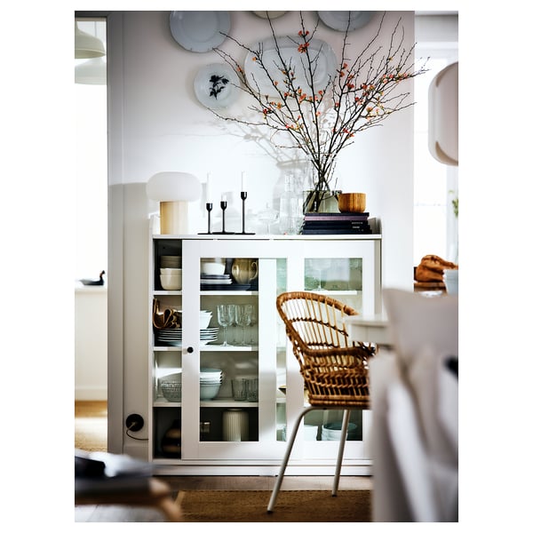 HAUGA Glass-door cabinet, white, 105x116 cm