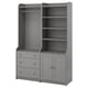 HAUGA grey closet combo: 3 shelves, 3 drawers, hang rod, traditional style.