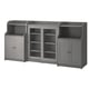 Three-piece grey HAUGA storage set with shelves and cabinet doors, modern design.