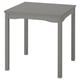 A square HAUGA dining table in grey. Its simple design four straight legs and a smooth wooden veneer top.