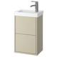 HAVBÄCK beige vanity, wall-mounted with two drawers, white ceramic sink, chrome mixer tap.
