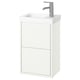 HAVBÄCK white bathroom cabinet, sleek minimalist design, wall-mounted, 2 drawers, ceramic sink, chrome faucet.