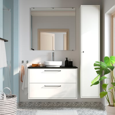 HAVBÄCK / VINDELÄLVEN Wash-stnd w drawers/wash-basin, white/black marble effect, 102x49x77 cm