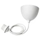 A HAVSDJUP white pendant lamp cord set with a round ceiling cup made of recycled plastic.