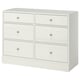 A white HAVSTA chest of drawers with six drawers, made of solid pine and painted pine. It has a simple, clean design suitable for any room.
