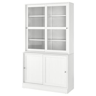 HAVSTA white cabinet: pine & glass, rectangular, rustic, two doors & four shelves.