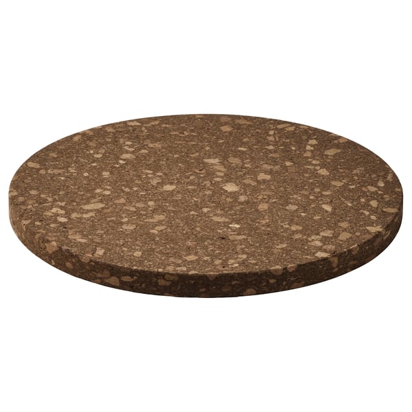Round brown cork trivet protects surfaces from HEAT.