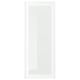 A white HEJSTA glass cabinet door with a modern, minimalist design featuring an integrated handle and framed edges.