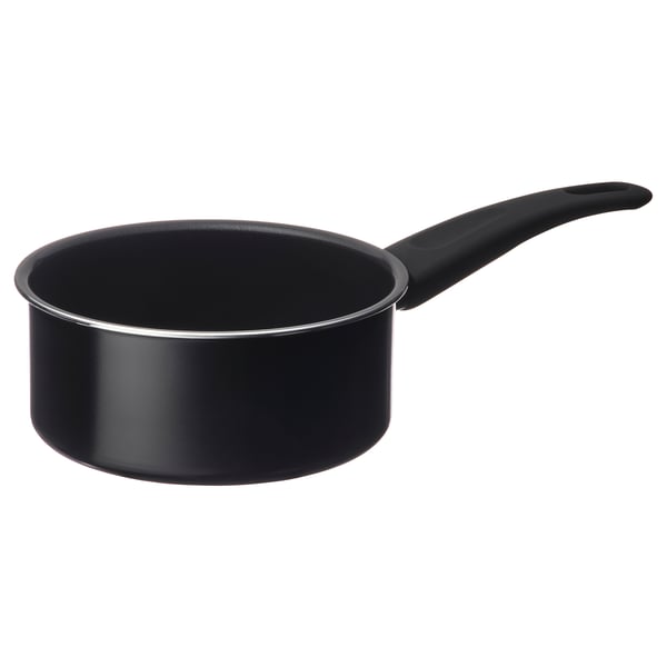 HEMLAGAD black saucepan, non-stick ceramic interior, aluminium body, single handle for easy grip.