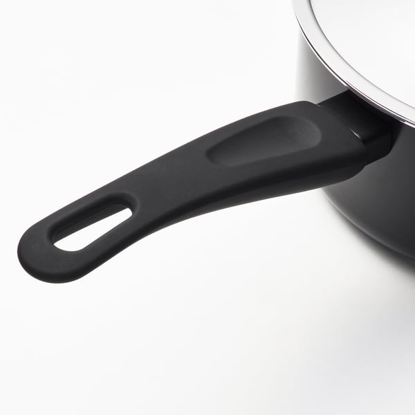 Modern saucepan handle, sleek black, ergonomic with secure grip.