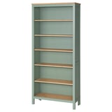 HEMNES bookcase, grey-green, wooden shelves, adjustable, rectangular.