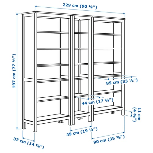 Illustration with measurements for the product: HEMNES.