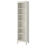 A white HEMNES tall bookcase made from sustainable pine wood, featuring adjustable shelves and a classic design.