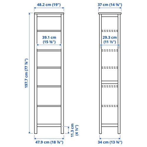 Illustration with measurements for the product: HEMNES.