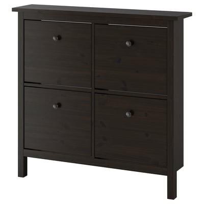 HEMNES black shoe cabinet, dark brown, wooden, rectangular, classic design, four compartments.