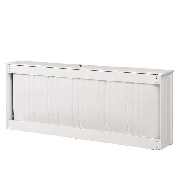 White HEMNES mattress storage unit, fits 80x200 cm mattress, includes shelf on top.