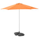 Orange beach parasol with grey base bags, aluminium pole, upf 25+ fabric for sun protection, easy to open and close.