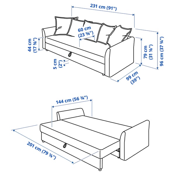 Illustration with measurements for the product: HOLMSUND.