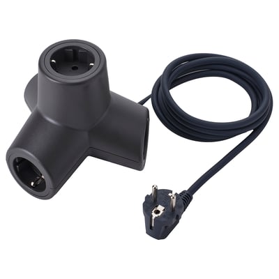 Black HORNFELS extension with 4 ports, angled design, recycled polycarbonate.