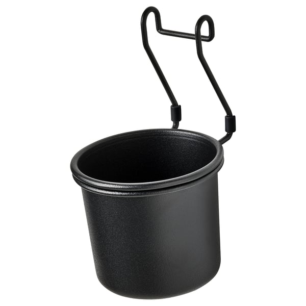Black HULTARP hanging container, steel, round, with hook.