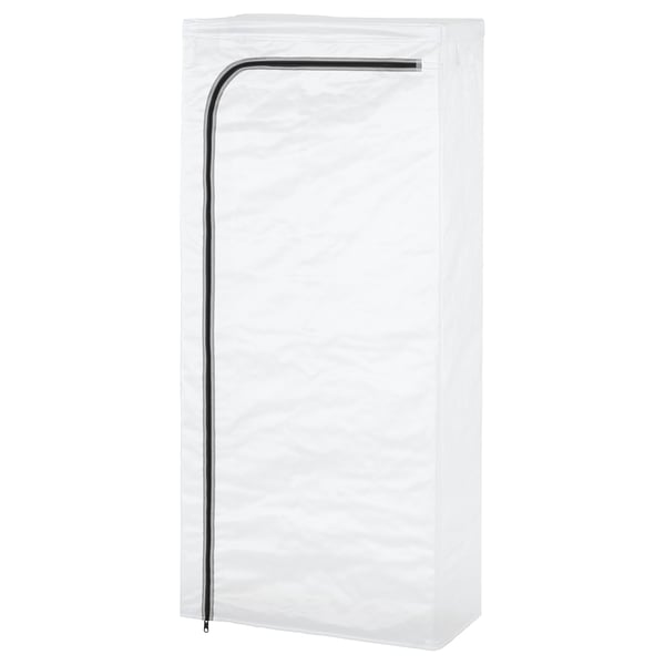 A white HYLLIS storage cover, rectangular, with a zip and transparent fabric for dust protection or small greenhouse use.