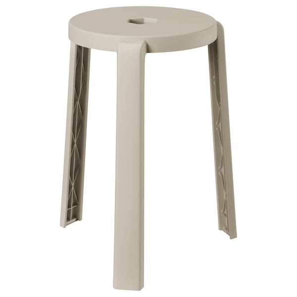 Ibbbarbo stool, light grey, plastic, three legs, round seat, stackable.