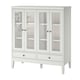 White IDANÄS cabinet with glass doors and drawers, elegant design.