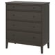 Dark brown wooden chest with 4 drawers. Simple, modern design. Ideal for bedroom storage.
