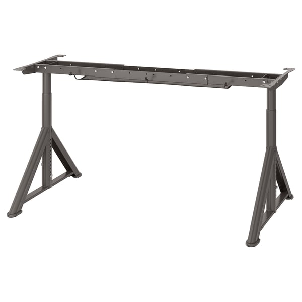 An adjustable metal desk base, black, with two tripod legs, suitable for various tabletop sizes.