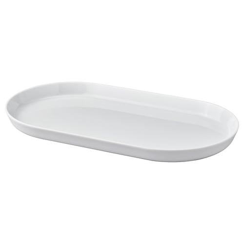 White oval porcelain serving plate by IKEA 365+, sleek and stackable design.