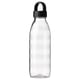 Clear IKEA 365+ water bottle with black lid and handle, rectangular shape, and textured design.