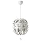 Modern hanging lamp: IKEA PS 2014, white chrome, spherical shape, geometric design, pulls adjust light.