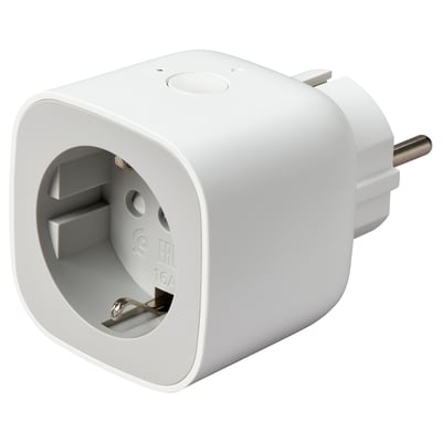 A white smart plug named INSPELNING, made of polycarbonate plastic, designed for energy monitoring.