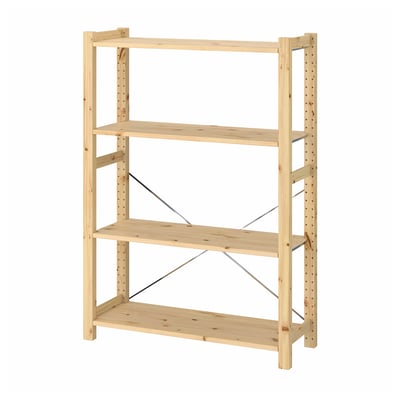 IVAR wooden shelf unit, light brown, pine wood, rectangular, simple design.