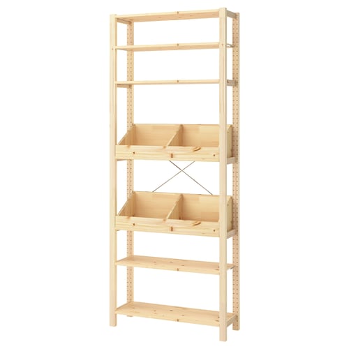 IVAR pine bookshelf, light beige, rectangular shape with adjustable shelves.