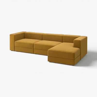 Mustard JÄTTEBO modular sofa, corduroy, l-shaped, modern, comfortable, with storage.
