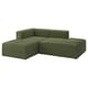 Green JÄTTEBO sectional sofa with chaise. Modern, comfortable, wide seat, deep seats, clean lines.