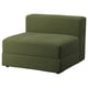 A dark green ikea JÄTTEBO sectional sofa with a ribbed texture and clean lines. It has a thick, comfortable corduroy fabric thats soft to the touch.